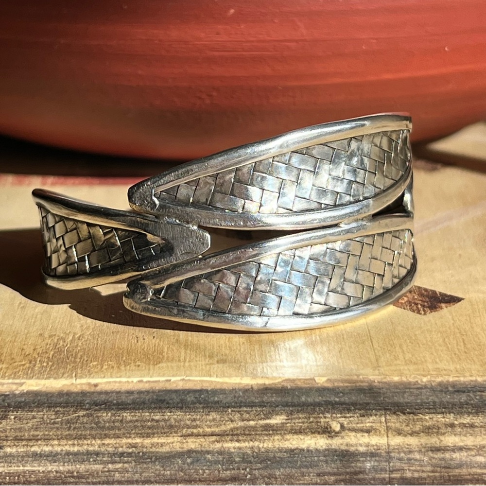 Miao Hmong Silver Hand Woven Mesh Cuff Bracelet Tribal Artisan Handcrafted